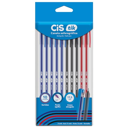 Imagem do produto CIS, Caneta Esferografica 0,7 mm TIK Blister com 10 cores, 5AZ+3PT+2VM