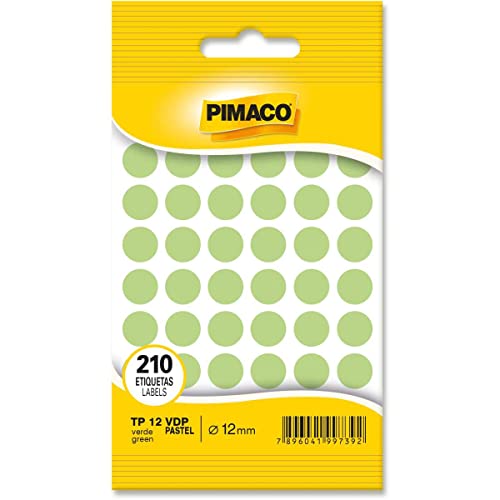 Imagem do produto Etiqueta Adesiva Pimaco, Multiuso TP-12-VDP, Verde Pastel, Ø 12mm, envelope com 5 fls - 210 etiquetas, 970814