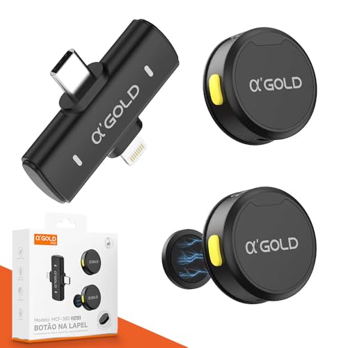 Imagem do produto Microfone de Lapela Sem Fio Bluetooth Kit 2 Microfonones Abafamento de Ruído Até 10 Horas Tempo de Trabalho Compatível com Camera, iPhone, Android, PC - Conexão Android e USB-C - Linha AGold Premium