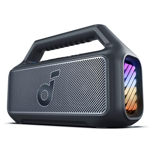 Imagem do produto soundcore Boom 2 da Anker, alto-falante 80W, Subwoofer, BassUp 2.0, 24H, IPX7 à Prova d’Água, Flutuante, Luzes RGB, USB-C, Equalizador Personalizado, Bluetooth 5.3, Portátil para Camping e Praia
