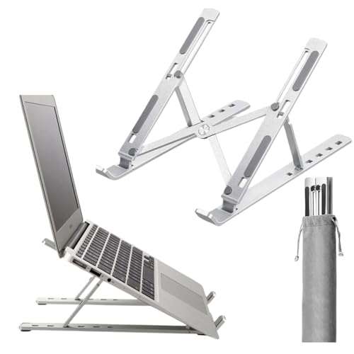 Imagem do produto Suporte para Notebook Tablet Linha Premium em Alumínio Dobrável e Ergonômico Para Mesa Portátil Ajustável 6 Ângulos com Apoio Universal Compativel Ipad, Hp, Dell,Lenovo-Com estojo para armazenagem