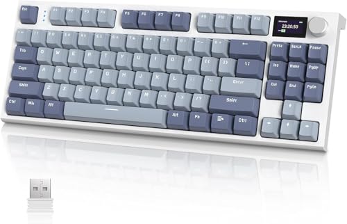 Imagem do produto ATTACK SHARK K86 Teclado mecânico sem fio RGB para jogos, teclado com fio 2.4 GHz/BT5.0/USB-C, Layout 75% TKL com tela colorida TFT HD de 1.2'' e botão CNC, interruptor linear TTC Hot-Swap(Roxo)