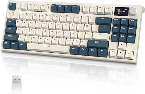 Imagem do produto ATTACK SHARK K86 Teclado mecânico sem fio RGB para jogos, teclado com fio 2.4 GHz/BT5.0/USB-C, Layout 75% TKL com tela colorida TFT HD de 1.2'' e botão CNC, interruptor linear TTC Hot-Swap(Azul)