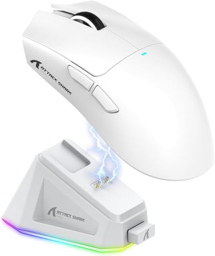 Imagem do produto ATTACK SHARK X11 Mouse para jogos com dock de carregamento magnético, sensor para jogos PixArt PAW3311, para sem fio/com fio BT/2.4G, 22000 DPI, mouses de escritório para jogos para Win11/Xbox(branco)