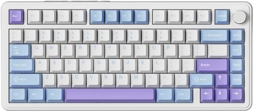 Imagem do produto ATTACK SHARK X85 Teclado mecânico RGB para jogos sem fio 75% Gasket com botão, BT5.0/2.4G/USB-C, acolchoamento de cinco camadas, 5000mAh, troca a quente,NKRO,teclas PBT para Win/PC/Mac (Azul e Branco)