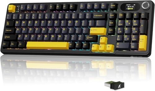 Imagem do produto ATTACK SHARK X98 PRO Teclado mecânico sem fio para jogos com tela inteligente,botão de mídia, RGB,2,4 GHz/USB-C/BT5.0,com vedação,interruptor linear hot-swap,teclas PBT para PC e Mac Gamer(Preto)