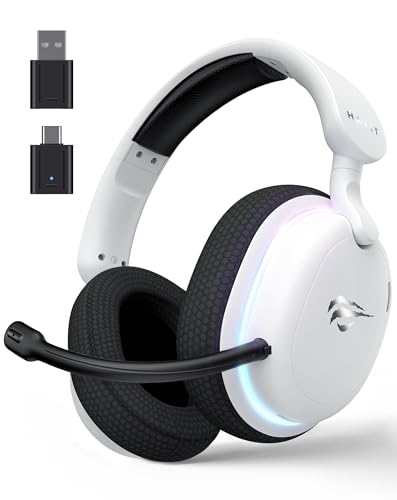 Imagem do produto Havit Fone de Ouvido Gamer Five-Mode Fuxi-H7 White Black, Sem fio e Com Fio, Wireless 2,4GHz, Bluetooth, USB, Cabo 3,5mm, Falante de 40 mm, Microfone Destacável com Cancelamento de Ruído