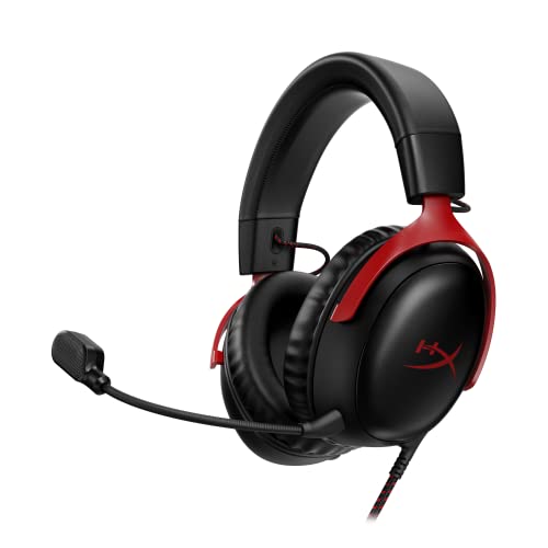 Imagem do produto Headset Gamer HyperX Cloud III – Compatível com PC, PS5, Xbox Series X|S, Drivers Angulados de 53mm, Áudio DTS, Microfone de 10 mm, USB-C, USB-A, Fio de 3,5 mm, Vermelho e Preto (727A9AA)