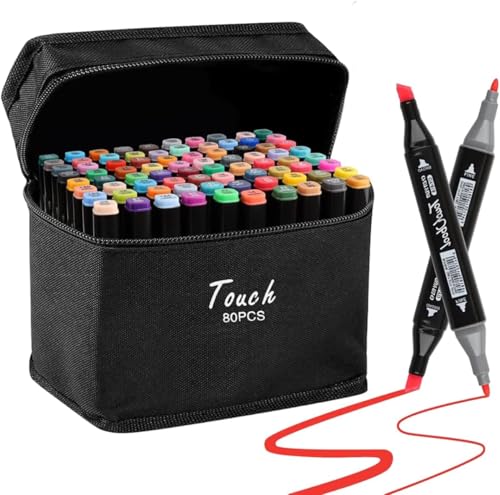 Imagem do produto Kit de 80 Canetas Marcador Permanente Ponta Dupla Touch Coloridas para Desenho Profissional Escolar Infantil com Estojo Organizador Base Artista Canetinhas Hidrográficas Alcool Caneta para Colorir