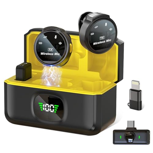 Imagem do produto Microfone de Lapela Sem Fio Profissional com Base de Carregamento, Display LED, para iPhone/Android dispositivos com Lightning/USB-C，para vídeo, entrevista, vlog