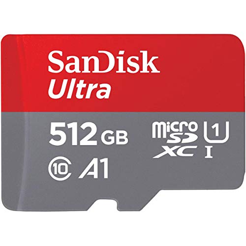 Imagem do produto SanDisk Cartão de memória Ultra MicroSDXC UHS-I de 512 GB com adaptador - 100 MB/s, C10, U1, Full HD, A1, Cartão Micro SD - SDSQUAR-512G-GN6MA