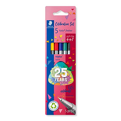 Imagem do produto STAEDTLER Caneta Ponta Fina Triplus Fineliner 0.3mm Estojo 4 Cores Sortidas + 1-334 BK5 TA - Corpo Ergonômico Triangular – Ideal para Escrita e Bullet Journal