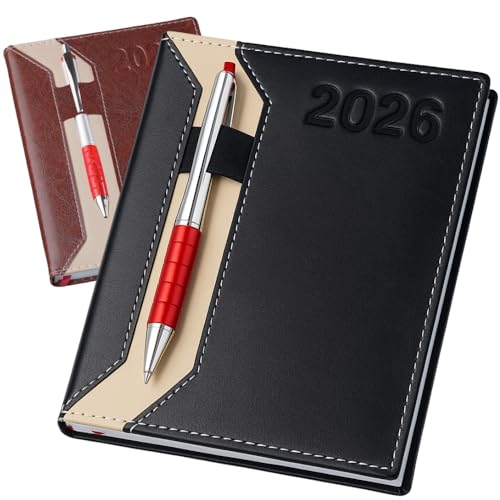 Imagem do produto Agenda Diaria Executiva 2026 Capa Dura em Couro Sintético Planner Diario Caderno Anotações Anual Escolar Trabalho A5 (Preto)