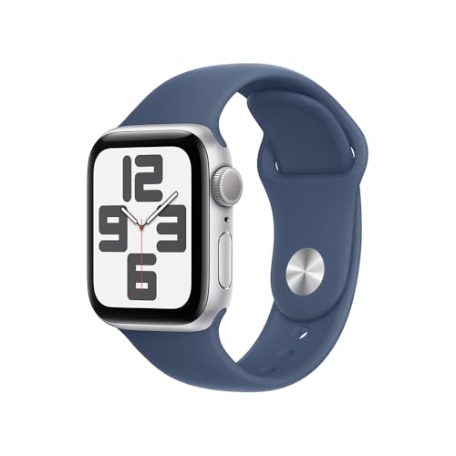 Imagem do produto Apple Watch SE GPS • Caixa prateada de alumínio – 40 mm • Pulseira esportiva denim – M/G