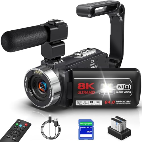 Imagem do produto Câmera de vídeo digital 8K 64MP,Transmissão WiFi, Zoom de 18X,Tela sensível ao toque de 3,0 polegadas, microfone externo, controle remoto, duas baterias, visão noturna infravermelha,64 GB