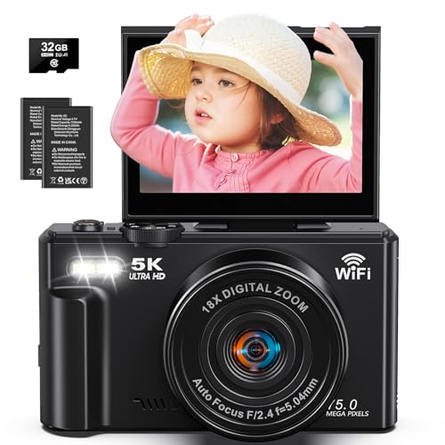 Imagem do produto Câmera digital, vídeo de 5k, câmera de 75 megapixels, transmissão Wi-Fi, foco automático, zoom digital de 18x, tela giratória de 180 graus, cartão SD de 32G,câmera compacta,vlog,fotográfica