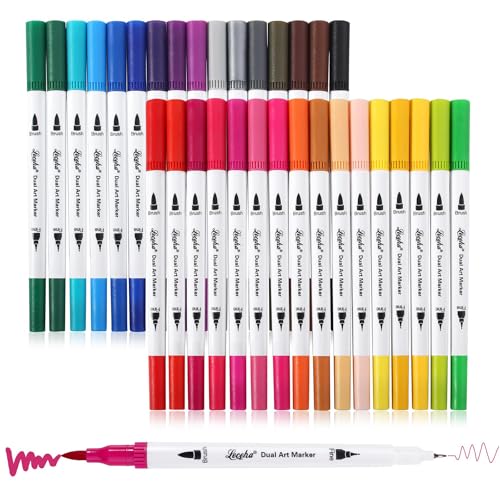 Imagem do produto Caneta Ponta Fina Canetinhas para Pintar Canetas Brush Pen Kit 2 em 1 Profissional para Lettering Caligrafia e Desenho Canetinha 24 cores Coloridas Dual Tip Branca para Artistas Estudantes e Adultos