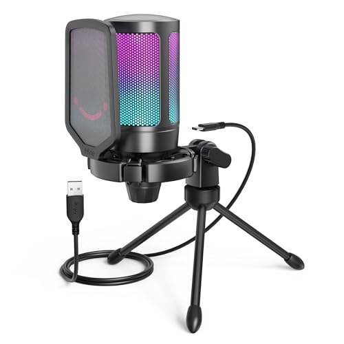 Imagem do produto FIFINE Microfone USB Para Jogos Para PS5 PC, Microfone Condensador Com Mudo Rápido, Indicador RGB, Suporte De Tripé, Pop Filter, Suporte De Choque, Controle De Ganho Para Twitch Podcasts -A6V