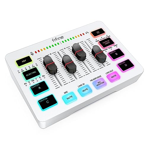 Imagem do produto FIFINE Mixer de áudio, mixer para PC de streaming de jogos com controle deslizante, interface de microfone XLR, monitoramento, para gravação de vídeo/voz de jogos/podcast - SC3 Branco