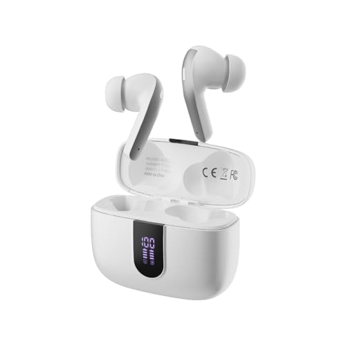 Imagem do produto Fone de Ouvido Sem Fio Bluetooth, 40H de Reprodução com Display LED, Intra-Auricular, Cancelamento de Ruído, IPX5, 3 Tamanhos Tampões Ouvido Intercambiáveis, Som Estéreo (Branco)