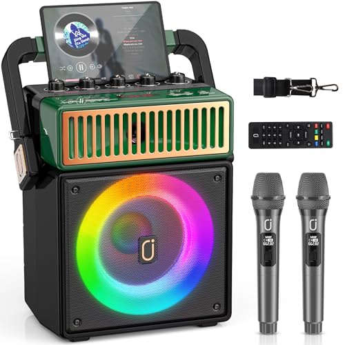 Imagem do produto JYX Máquina de Karaoke com 2 Microfones Atualizada, Caixa de Som Bluetooth Portátil para Crianças e Adultos, Sistema de PA com Luzes LED Coloridas, Suporta BT/USB/TF/AUX/REC/TWS para Festas