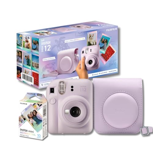 Imagem do produto Kit Câmera Instax Mini 12 com pack 10 fotos Mermaid Tail e Bolsa Lilás
