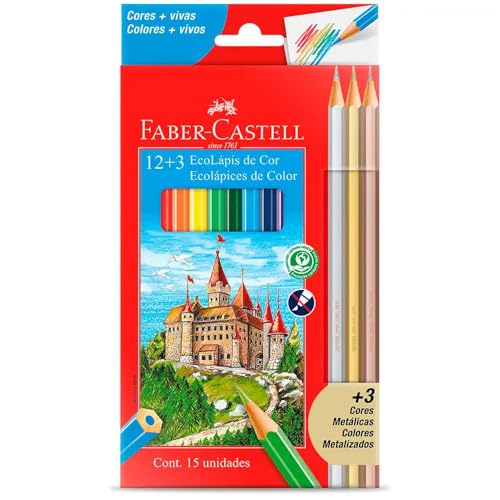Imagem do produto Lápis De Cor, Faber-Castell, Sextavado, 12 Cores + 3 Metálicos, Modelo:120112+3MET, Cor: Multicor