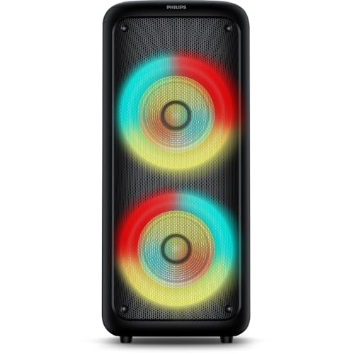 Imagem do produto PHILIPS, Caixa de Som Bluetooth Party Speaker, TAX4000/78, com Luzes LED, entradas USB, Auxiliar, Microfone/Guitarra e Alça para Transporte