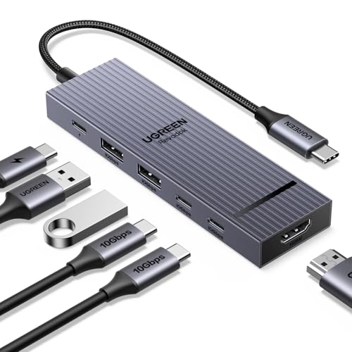 Imagem do produto UGREEN Revodok Pro Hub USB C 6 em 1, Adaptador Hub com 4 USB C & A 3.2 de 10Gbps, 4K 60Hz HDMI, 100W PD, Type C Dock Compatíveis com MacBook Pro/Air, iPad Pro, Thinkpad Rog Ally