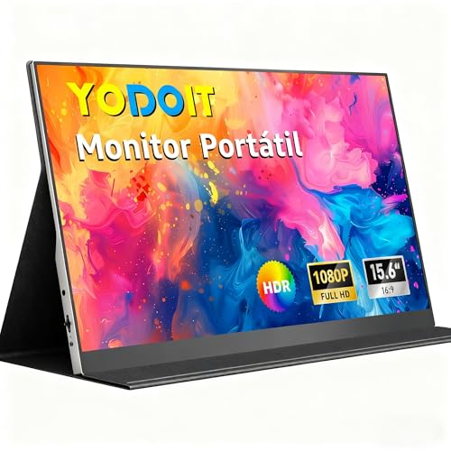 Imagem do produto Yodoit Monitor Portátil 15,6' 1080P 100% SRGB FHD Tela com Porta USB Tipo C HDMI com Capa Inteligente Compatível com Laptop, PC, MacBook, Xbox, PS5, Phone