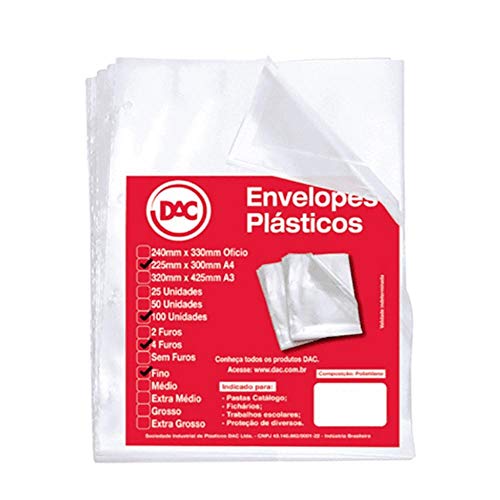 Imagem do produto Blister 100 Envelopes A4 Fino 4 Furos, Dac, Blister 100 Envelopes A4 Fino 4 Furos 5070A4-100, Transparente, 5070A4-100