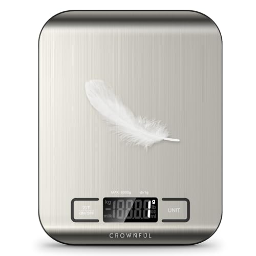 Imagem do produto CROWNFUL Balança de alimentos, balança digital de cozinha de 5 kg, peso onças e gramas para cozinhar e assar, 6 unidades com função de tara (bateria incluída)
