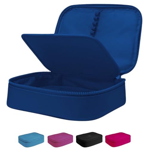 Imagem do produto Estojo Escolar Box Grande Infantil Organizador Para Lapis Feminino Masculino Nylon Com Divisoria Necessarie Ziper Resistente Marca Calmfy (Azul-Escuro)
