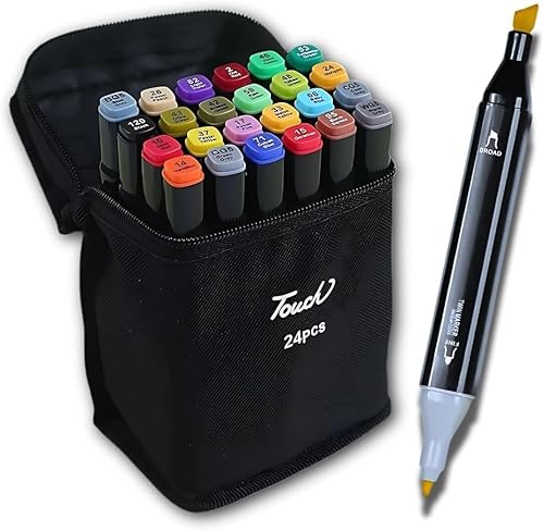Imagem do produto Kit de 24 Canetas Marcador Permanente Ponta Dupla Touch Coloridas para Desenho Profissional Escolar Infantil com Estojo Organizador Base Artista Canetinhas Hidrográficas Alcool Caneta para Colorir