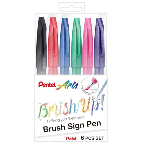 Imagem do produto Pentel Kit Caneta Pincel Brush Sign Pen 06 Cores Tradicionais KITBRUSH-6T