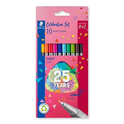 Imagem do produto STAEDTLER Caneta Ponta Fina Triplus Fineliner 0.3mm Estojo 8 Cores Sortidas + 2-334 BK10 TA - Corpo Ergonômico Triangular – Ideal para Escrita e Bullet Journal